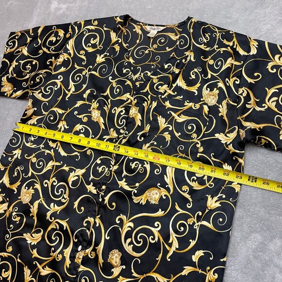 Vintage Vanity Fair Nightgown Womens XL Black and Gold Button Front 90s - Picture 7 of 9